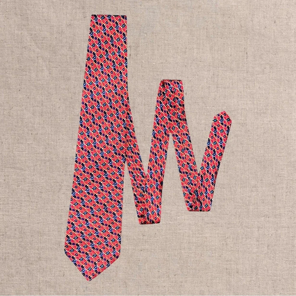 Pierre Balmain Silk Tie Red Geometric Pattern Luxury Designer Classic